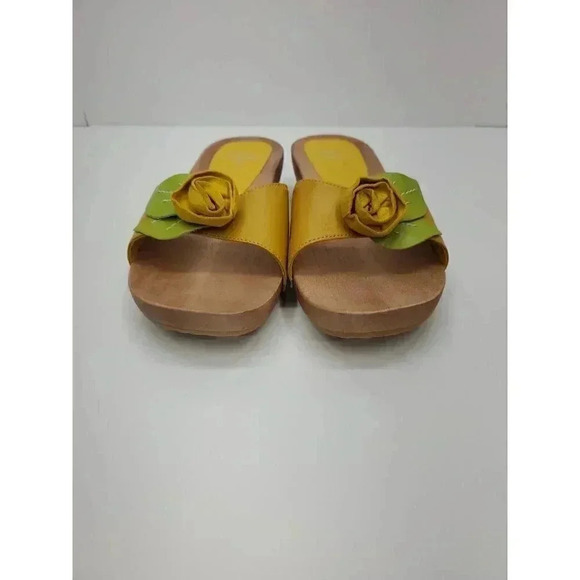 Glacee Marjorie Yellow Leather Sandals with Wooden Sole Women's Size 8 New - Picture 2 of 8